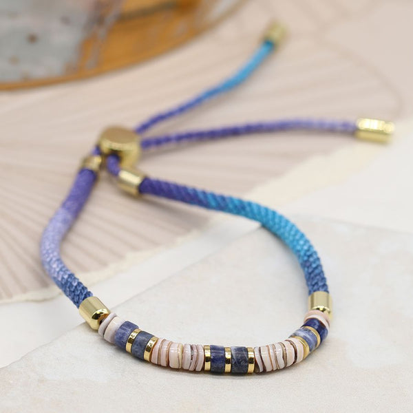 Blue Mix Cord Bracelet with Semi-Precious & Brass Beads