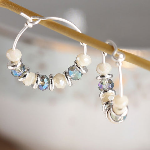 Silver Plated Wire Hoop & Blue Bead Earrings