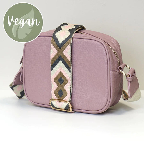 Dusky Pink Vegan Leather Crossbody Bag With Diamond Strap
