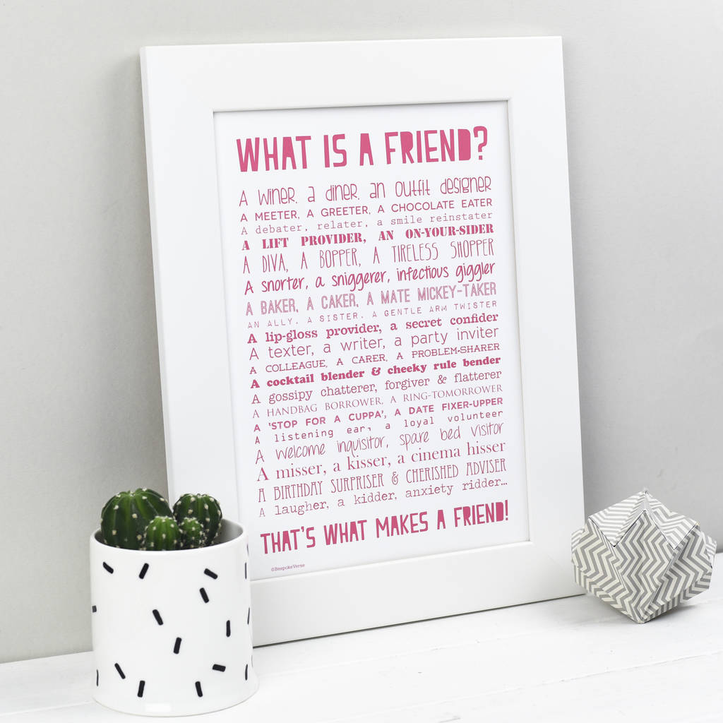 What Is A Friend Poem Print Pink