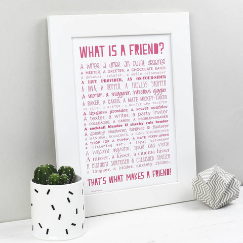 What Is A Friend Poem Print Pink