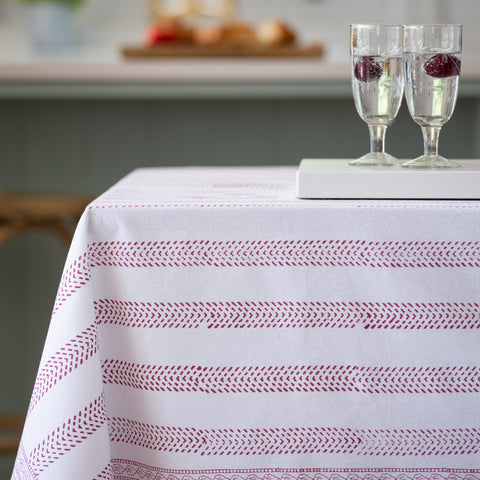 Rasberry Cotton Hand Block Print Tablecloth