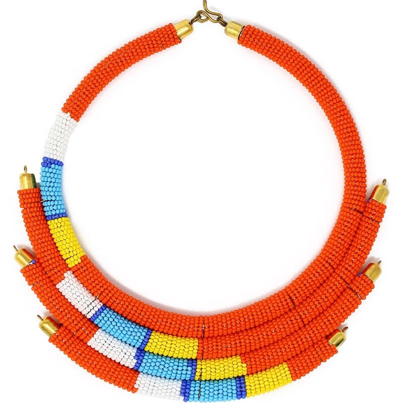 Orange Isolo Beaded Maasai Necklace