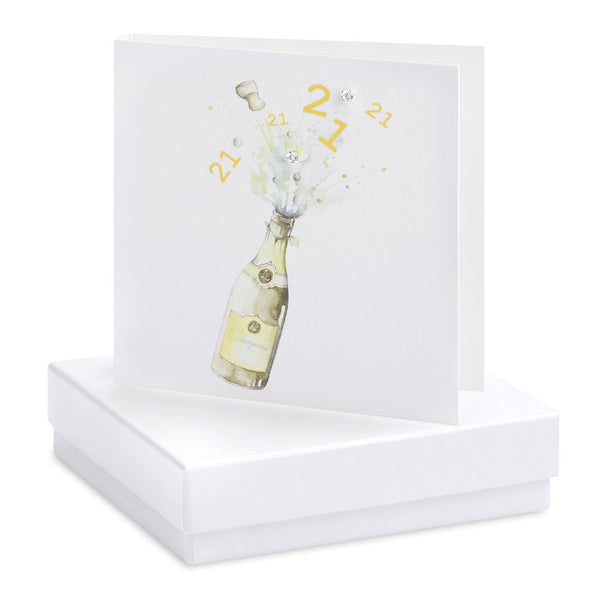 Boxed Champagne 21st Birthday Silver Earring Card