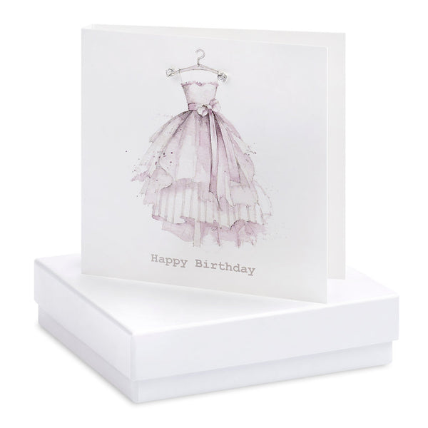 Boxed Party Happy Birthday Dress Silver Earring Card