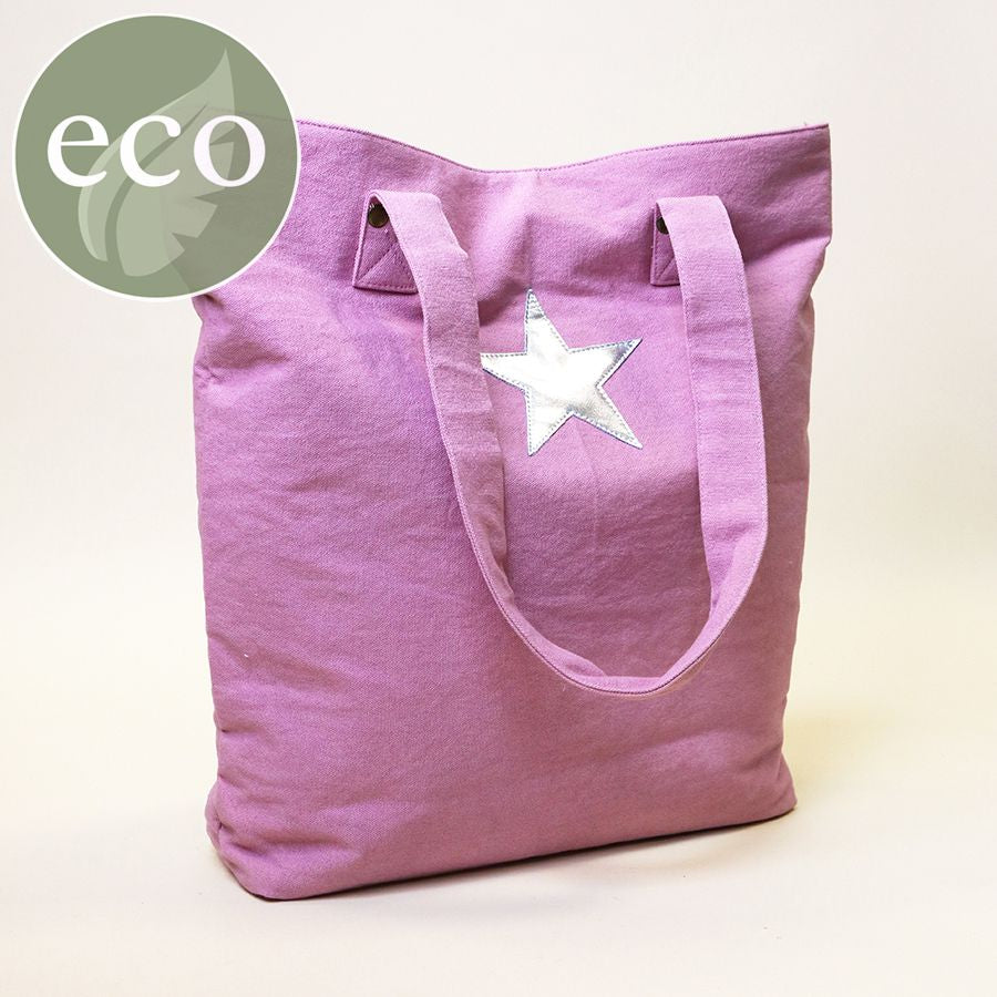 Pink Cotton Tote Bag With Silver Star