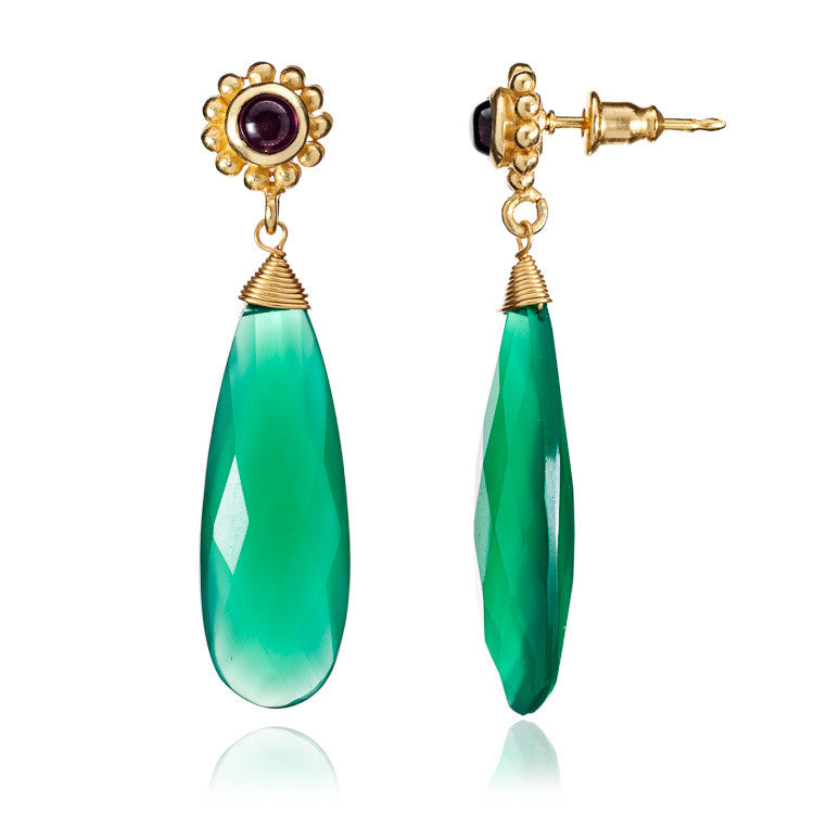 Green Onyx & Garnet Drop Earrings