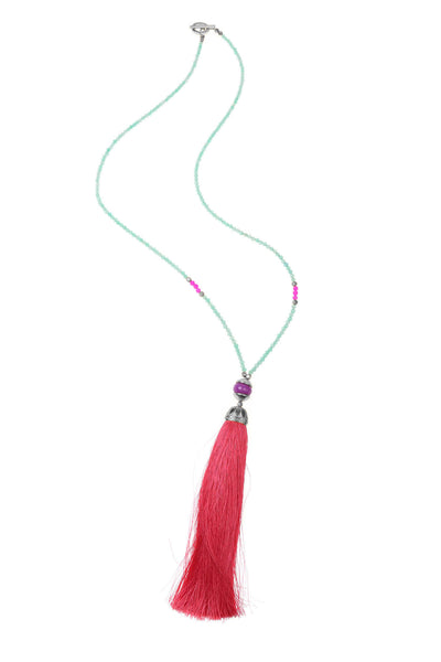 Aqua Rainbow Long Tassel Necklace
