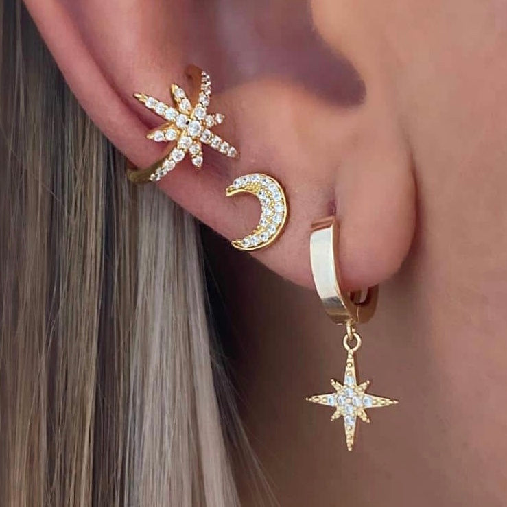 Star & Moon Stud Earrings Gold