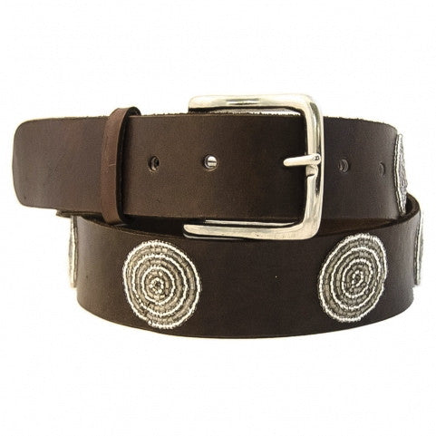 Silver Disc Beaded Leather Belt