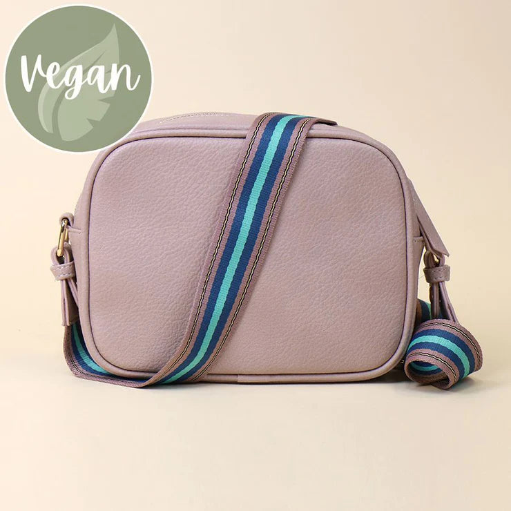 Dusky Pink Vegan Leather Crossbody Bag With Striped Strap