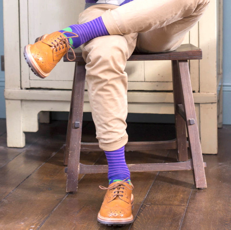 Purple & Green Spot & Stripe Mens Socks