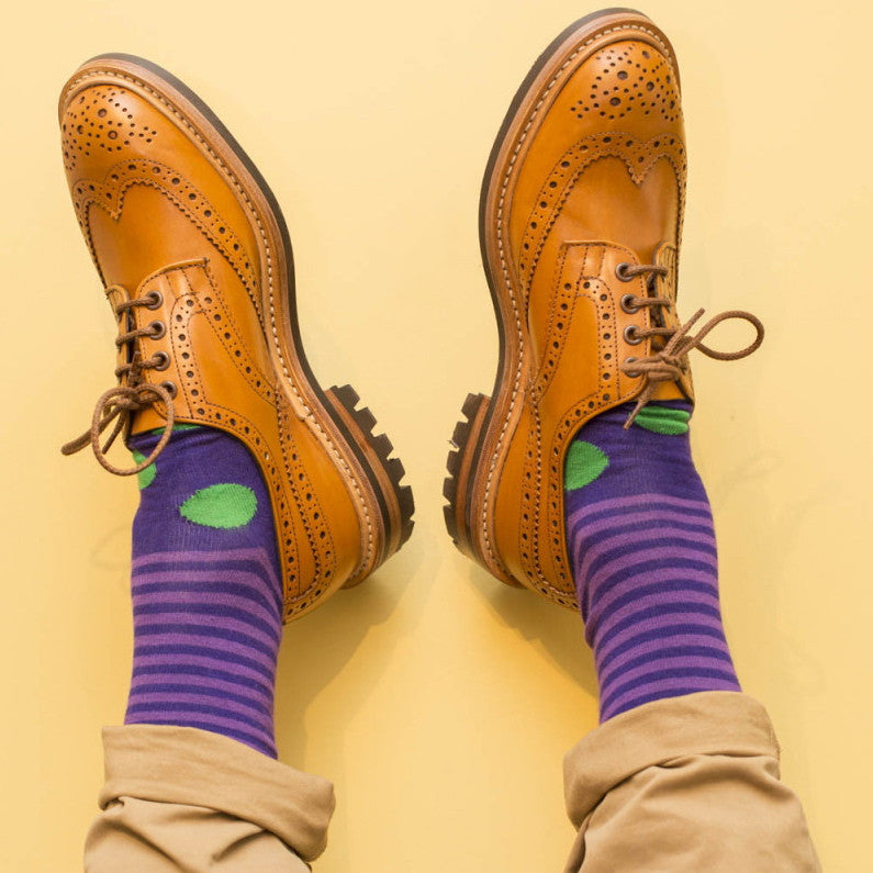 Purple/Green Spots/Stripes Mens Socks