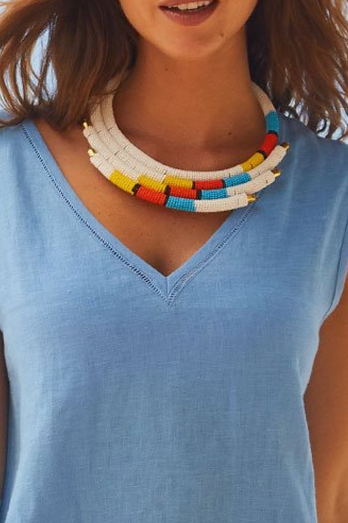 White Isolo Beaded Maasai Necklace