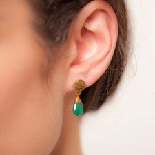 Azuni Gold Plated Green Onyx Disc Stud Earrings