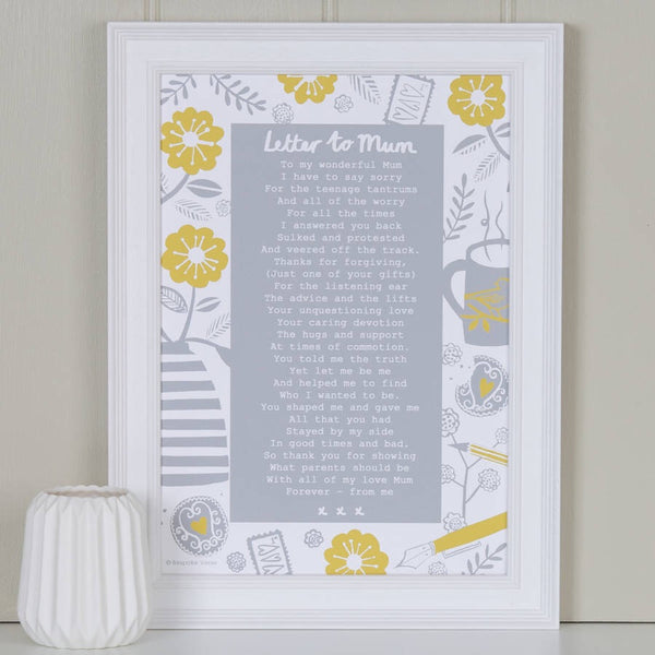 A Letter To Mum Poem Print