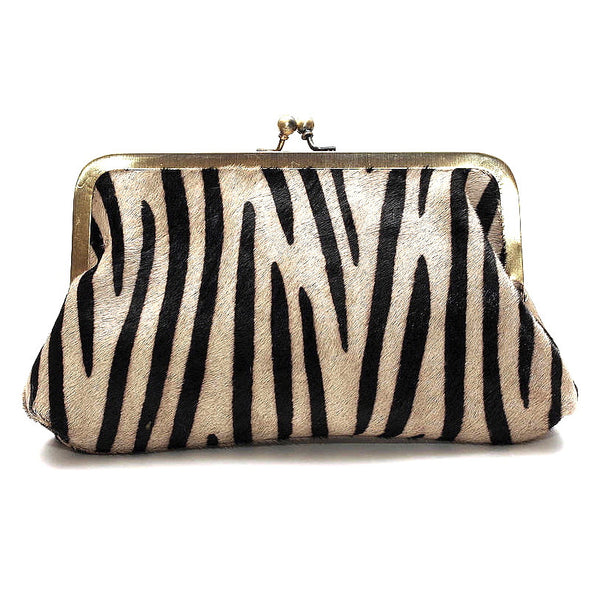 Zebra Print Leather Clutch Bag