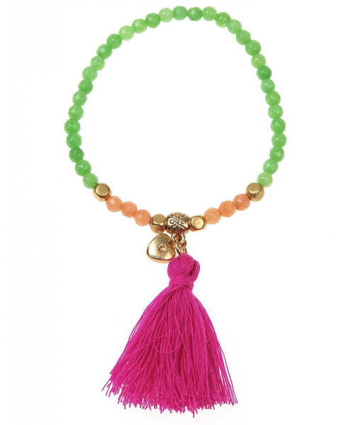 Green/Pink Rainbow Tassel Bracelet