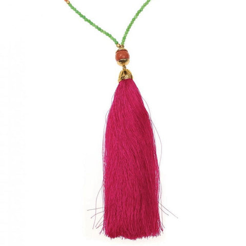 Green Rainbow Long Tassel Necklace
