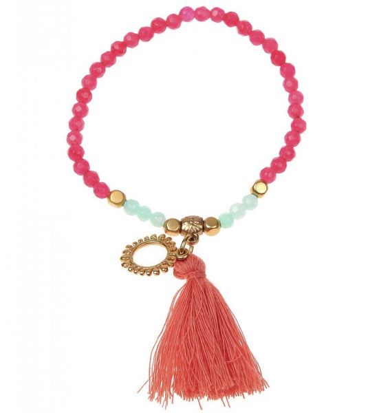 Peach/Aqua Rainbow Tassel Bracelet