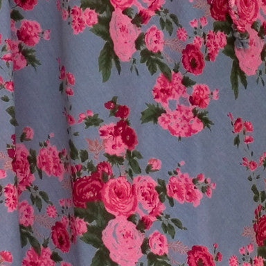 Smoky Blue Rose Printed Wrap Dress