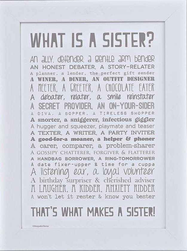 'What Is A Sister?' Poem Print