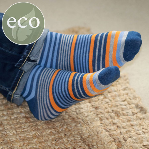 Navy & Orange Mix Striped Mens Socks