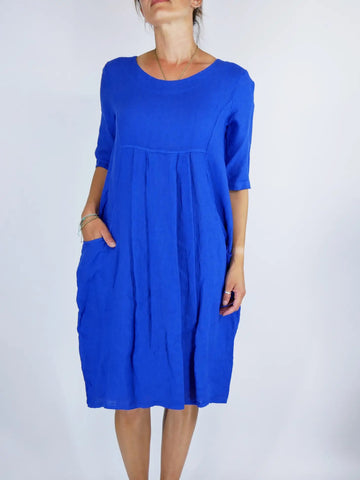 Linen Pocket Dress Royal Blue