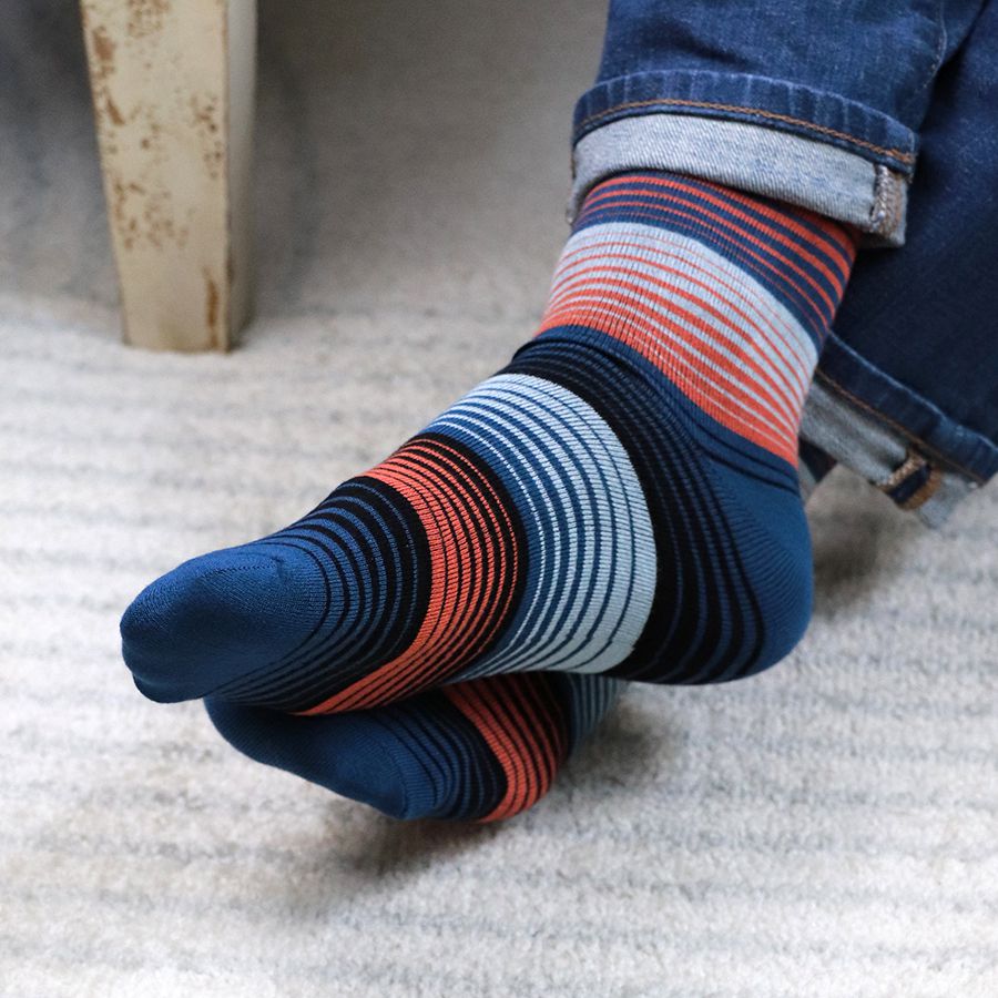 Men’s Blue Orange Black Mix Bamboo Trio Sock Box