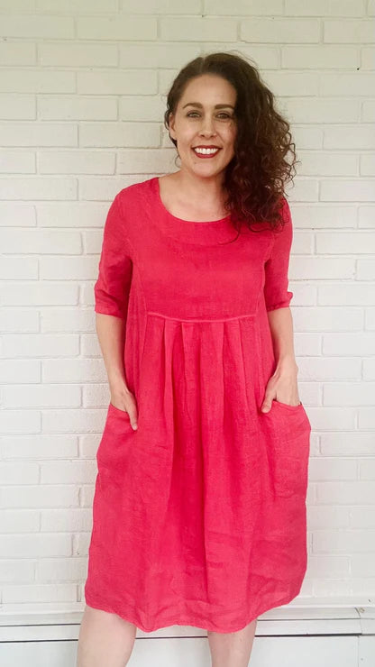 Linen Pocket Dress Strawberry