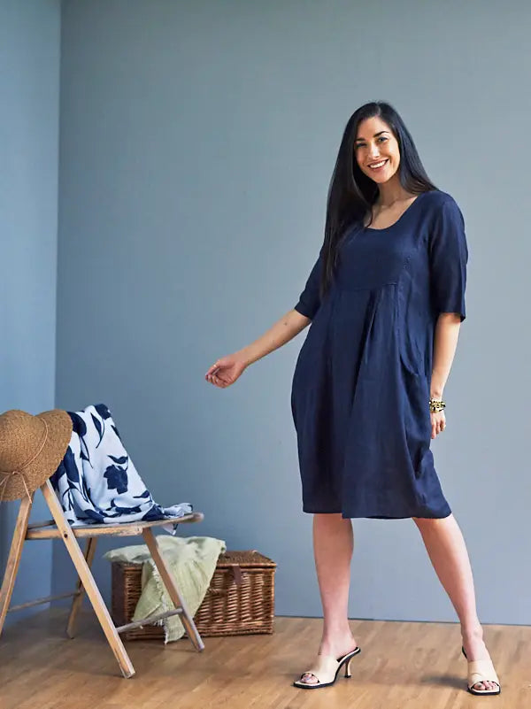 Linen Pocket Dress Navy