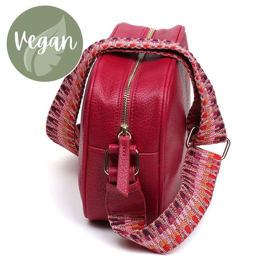 Red Vegan Leather Crossbody Bag With Zigzag Strap