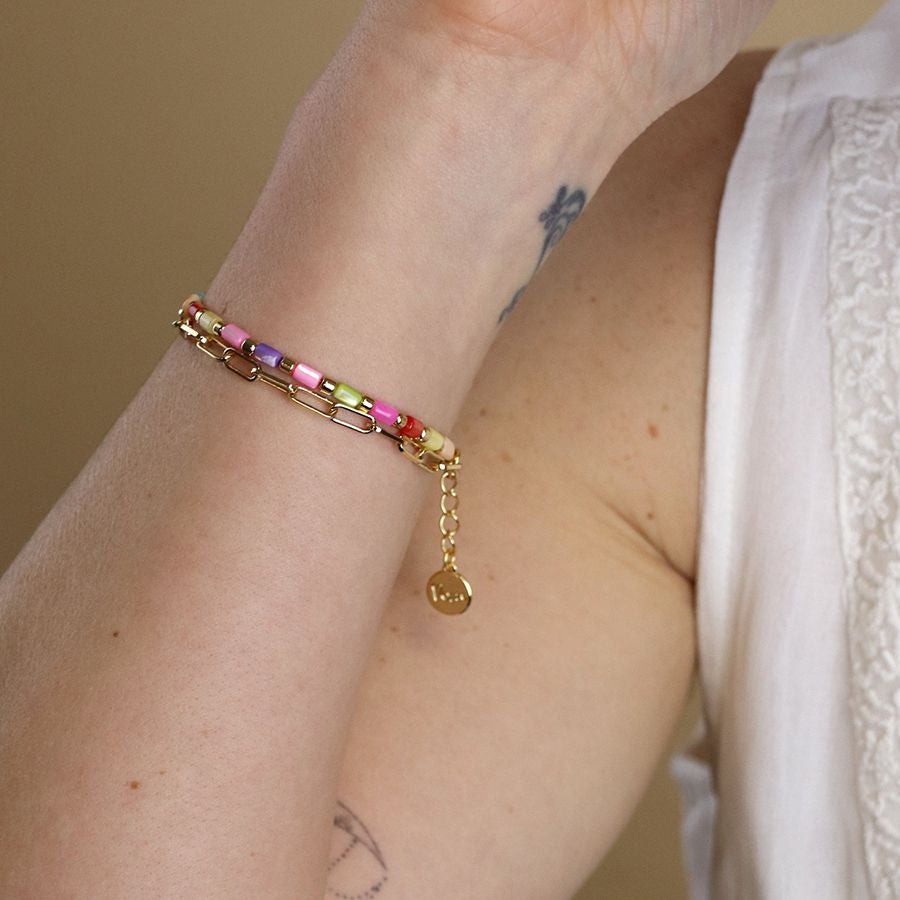 Rainbow Shell & Gold Plated Chain Bracelet