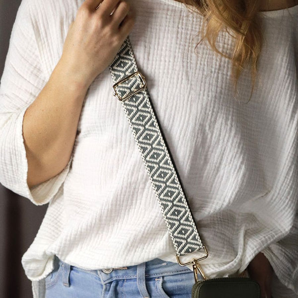 Grey/Ecru Diamond Weave Interchangeable Bag Strap