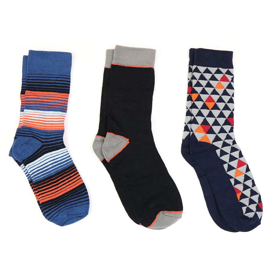 Men’s Blue Orange Black Mix Bamboo Trio Sock Box