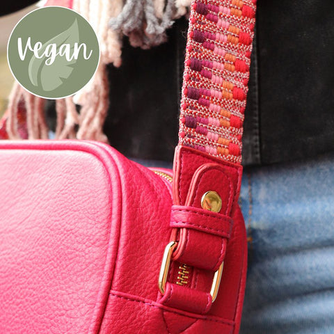 Red Vegan Leather Crossbody Bag With Zigzag Strap