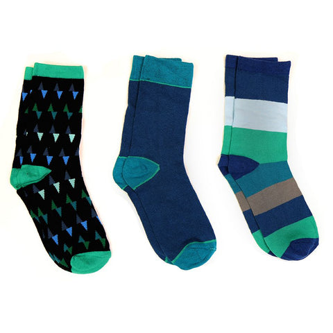 Men’s Blue & Green Mix Bamboo Trio Sock Box