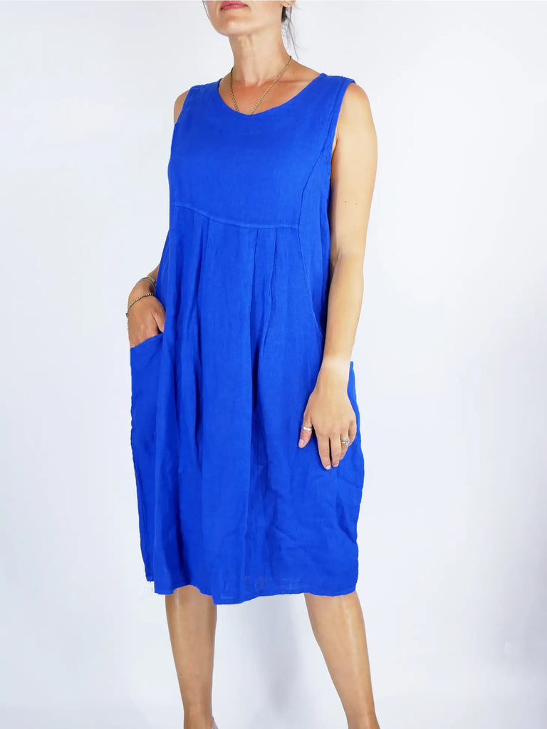 Sleeveless Linen Pocket Dress Royal Blue