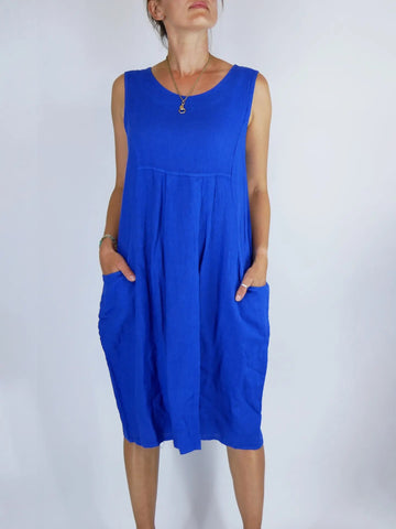 Sleeveless Linen Pocket Dress Royal Blue