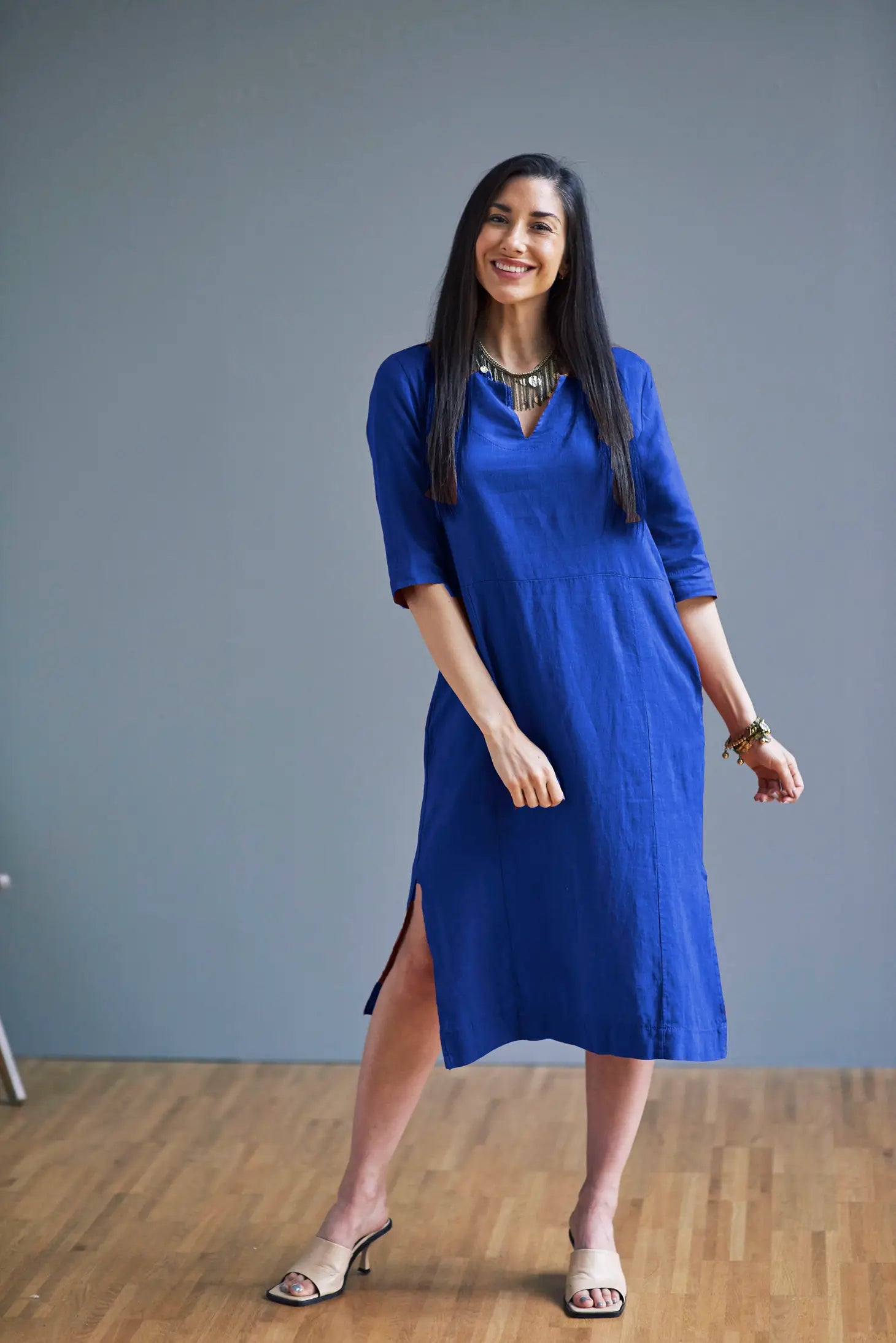 Linen Tuscany Tryst Dress Royal Blue Linen Tuscany Tryst Dress Royal Blue