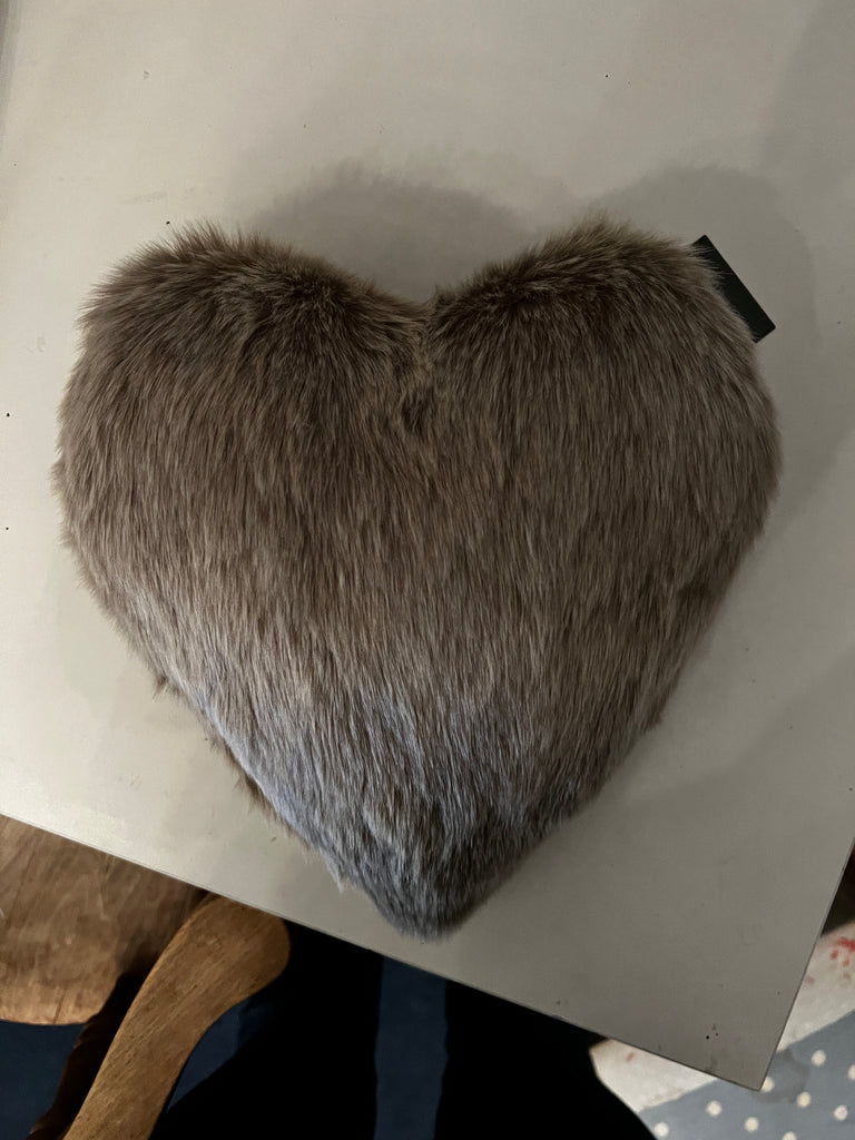 Latte Faux Fur Heart Cushion