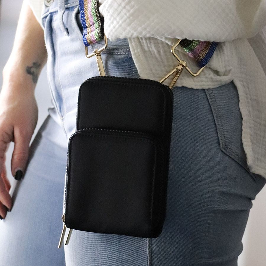 Recycled Nylon Black Phone Bag