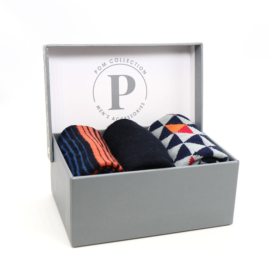 Men’s Blue Orange Black Mix Bamboo Trio Sock Box