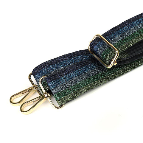 Blue & Green Lurex Striped Interchangeable Bag Strap