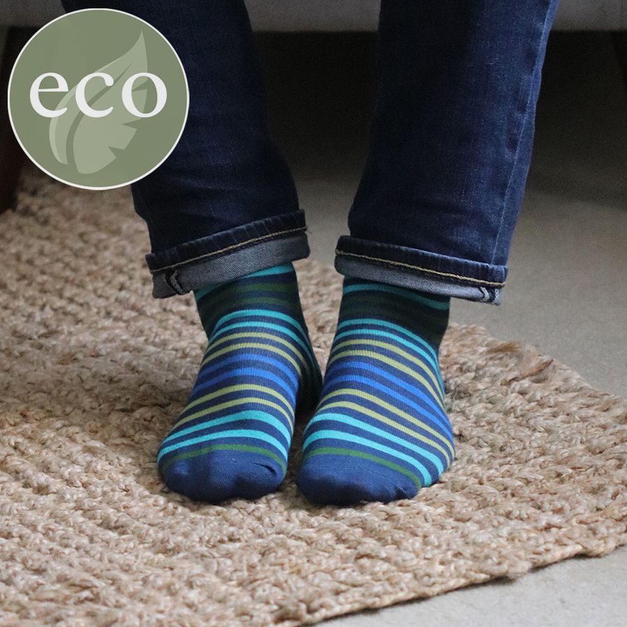 Blue & Green Bold Striped Mens Socks