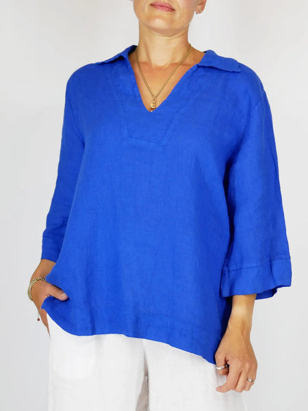 Linen Collared Shirt Royal Blue