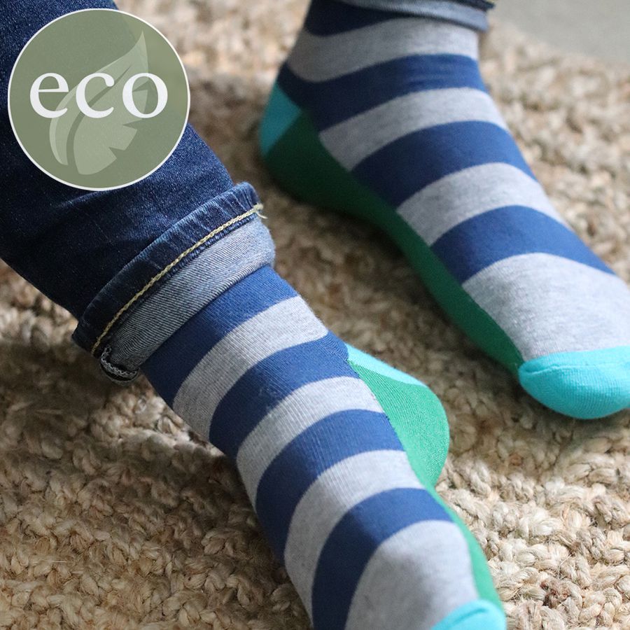 Blue & Grey Striped Mens Socks