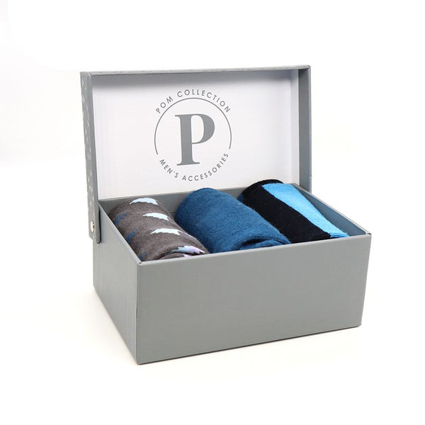 Men’s Grey & Blue Mix Bamboo Trio Sock Box