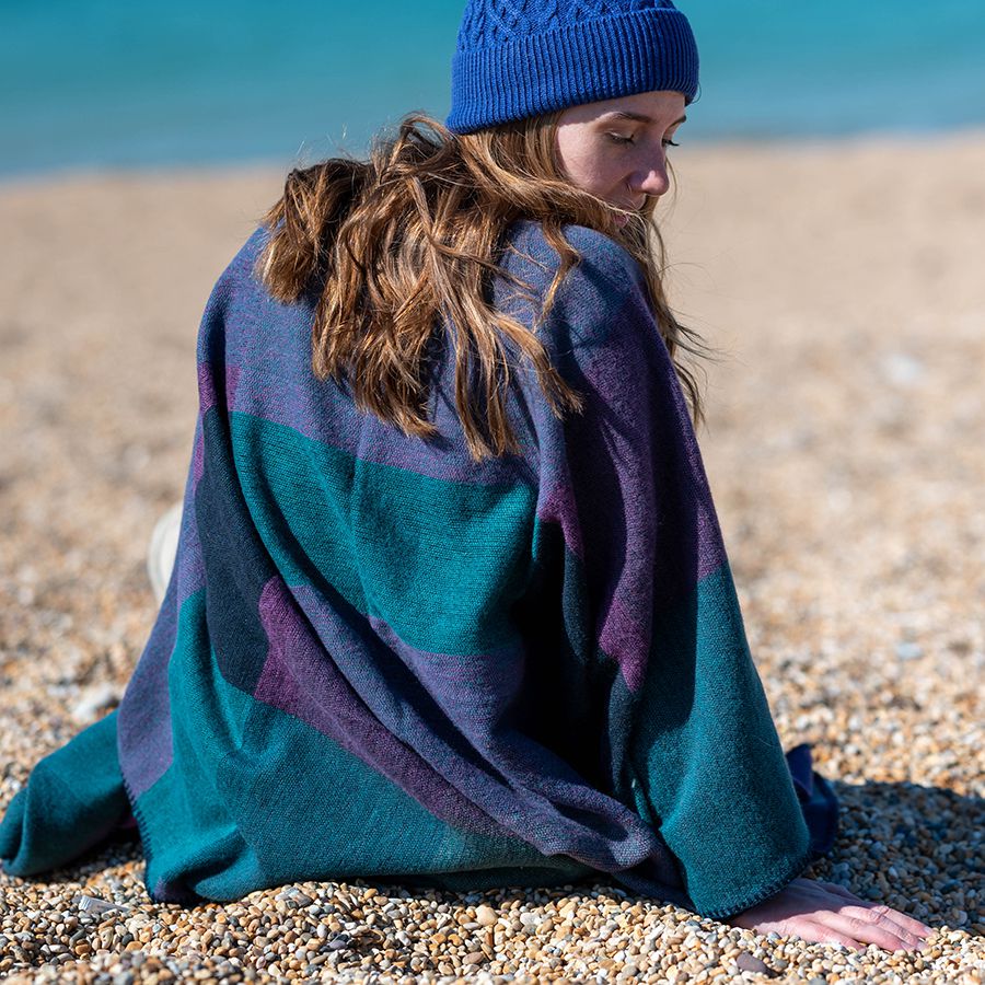 Teal, Aqua & Purple Colour Block Poncho Wrap