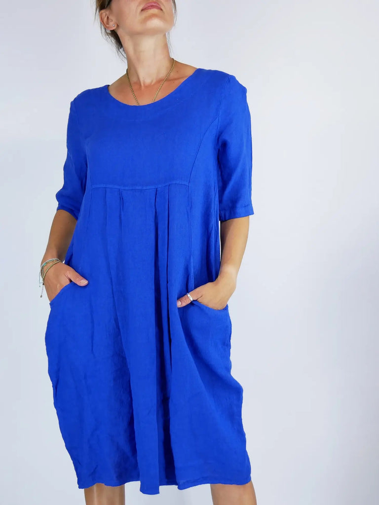Linen Pocket Dress Royal Blue